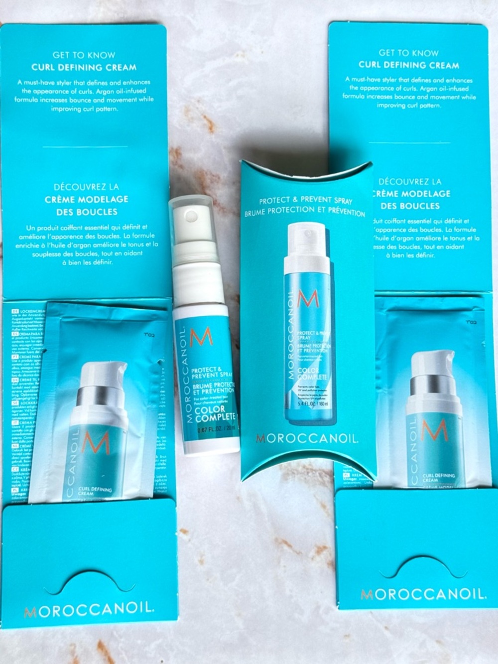 Moroccanoil 3pc Set Curl Defining Cream,  Protect & Prevent Spray Color Complete